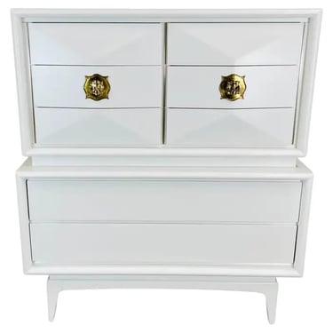 Mid-Century White Diamond Front 8-Drawer Gentleman's Chest Dresser By United 