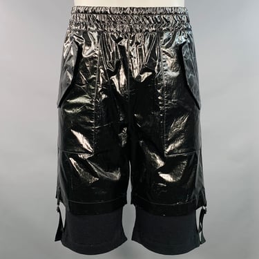 HELMUT LANG Size M Black Anthracite Coated Cotton Double Layer Shorts