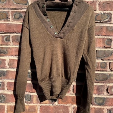 Vintage 40s 50s Military Green Wool Thermal Henley Long Sleeve Sweater Pullover XS Small by TimeBa