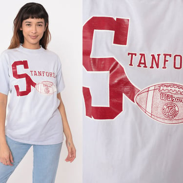Stanford University Shirt 80s College Football Shirt Tee Graphic Crewneck T Shirt 1980s Retro Tee Vintage Blue-Grey Medium 