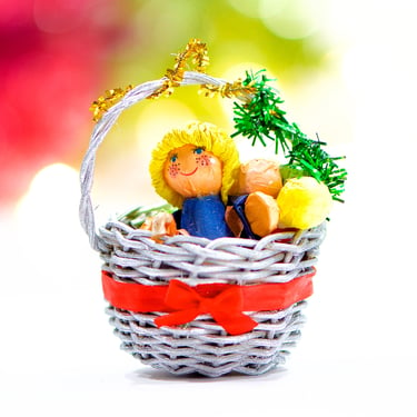 VINTAGE: Paper Mache Ornament - Doll Ornament - Handmade Ornament - SKU 30-400-00016293 