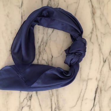 60s blue silk scarf / vintage French navy blue pure silk bandanna Glentex hand rolled hem small square scarf 