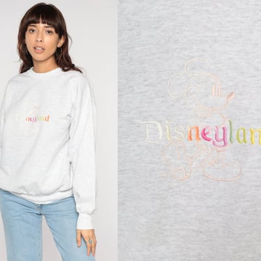 Disneyland Sweatshirt 90s Embroidered Disney Shirt Rainbow Heather Grey Pullover Cartoon Crewneck Vintage Kawaii Vintage 1990s Large L 