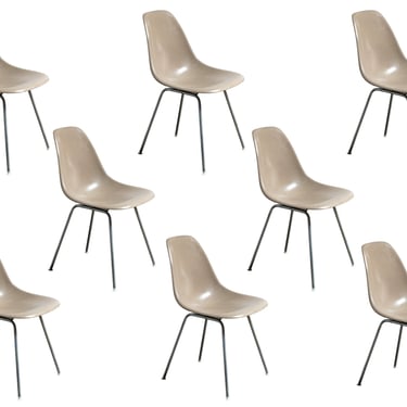 Original Eames for Herman Miller Fiberglass Molded Shell Chairs in Greige 