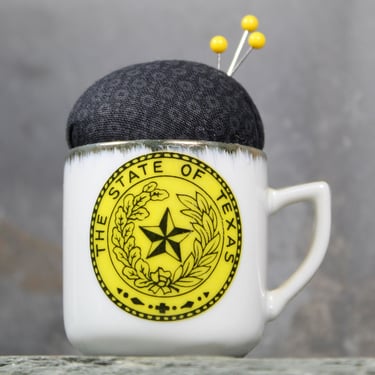 Vintage Texas Souvenir Upcycled Pin Cushion | Texas Miniature Ceramic Mug Vintage Souvenir | Handmade | FREE SHIPPING 