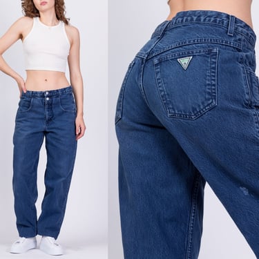 90s Guess High Waist Dark Wash Jeans - Large, 32" | Vintage Denim Tapered Leg Baggy Mom Jeans 