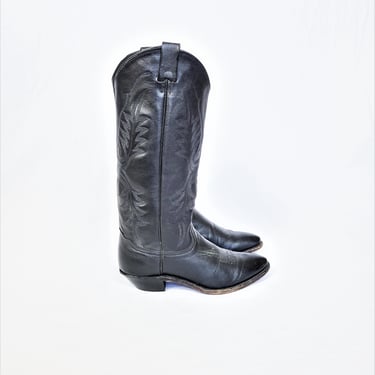 Vintage Stitched Black Leather Western Cowboy Boots I Sz 7 I Womans 