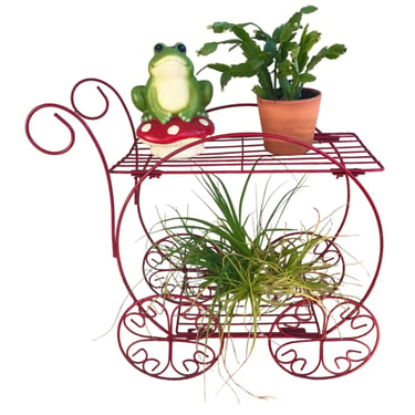 Vtg Mid-Century 2-Tier Red Metal Plant Stand | Garden Cart | Party Display 