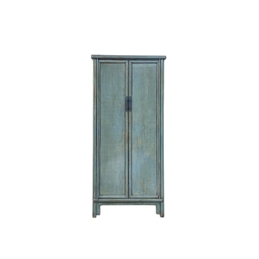 Oriental Distressed Light Gray Tall Narrow Noodle Cabinet Wardrobe Armoire ws4385E 