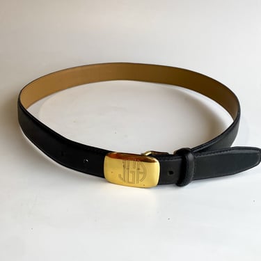 "JGA" Monogrammed Black Leather Belt, sz. Large