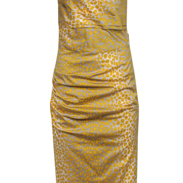 Samantha Sung - Grey & Yellow Polka Dot Strapless Cotton Dress Sz 8