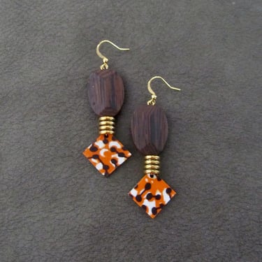 Wooden and African print Ankara fabric earrings 