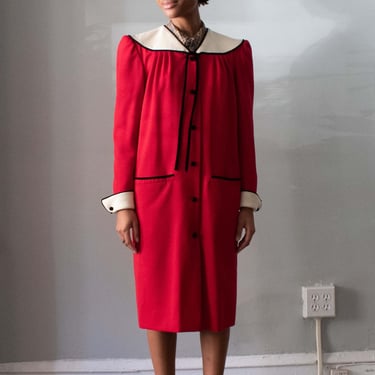 Valentino Boutique Red, White, and Black Color Block Coat Dress 