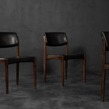 Vintage Mid-Century Scandinavian Modern Rosewood & Black Leather Chairs by H.W. Klein for Bramin, 1960s, Set of 3 