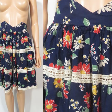 Vintage 40s/50s Girls Cotton Floral Skirt Size 23 Waist 
