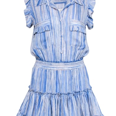 MISA Los Angeles - Blue &amp; Cream Print Ruffled Tiered Mini Dress Sz S