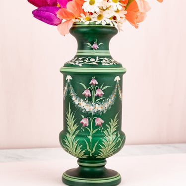 Antique French Hand-Painted Glass Vase
