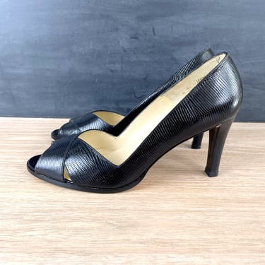 Ralph Lauren Whelmina black lizard print heels - size 9B - 1990s vintage 
