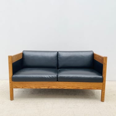 Oak and Black Vinyl Love Seat