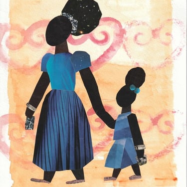 Going to A Party African American Art 8x10 Original Collage Mother and Daughter 