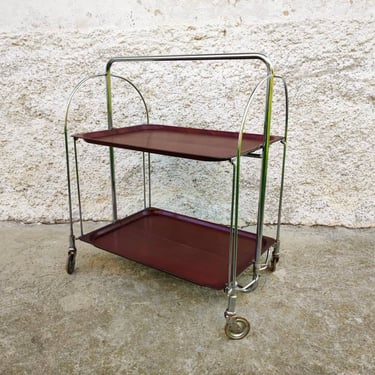 Vintage Brown Serving Trolley on Wheels /Retro Folding Table/ Mid Century Serving Table / Old Side Table / Home Decor/ 1960s /Germany 