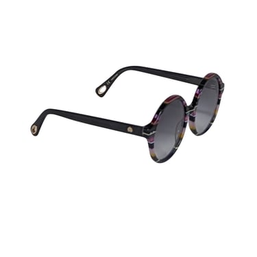 Lele Sadoughi - Black & Pink Stripe Round Sunglasses