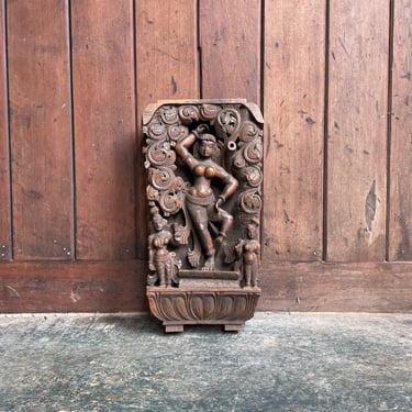 Kai Goddess of Time Wood Sculpture Wall Relief Hindu Deity Indian God Naga Vintage Mid-Century 1930s Souvenir Sculpture 