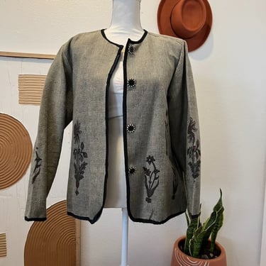 Vintage 90s Flashback Embellished Button Front Floral Coat Jacket 