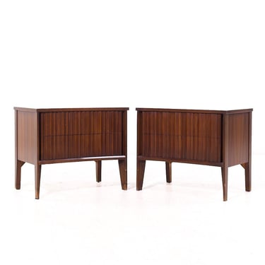 Unagusta Mid Century Walnut Curved Nightstands - Pair - mcm 