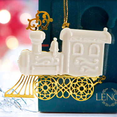 VINTAGE: 1994 - LENOX Train Christmas Ornament in Box - Ivory Bone China 24K Gold Plated Metal - 24 K Gold - SKU 26-B-00033541 
