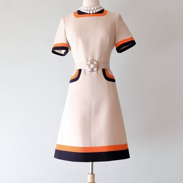 Stylish 1960's Black & Orange Mod Dress by Marie Helene / Sz M