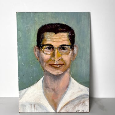 Vintage Original Portrait Painting | Oil Painting Man | Mid Century 1969 Art | Portrait Man wearing Glasses 