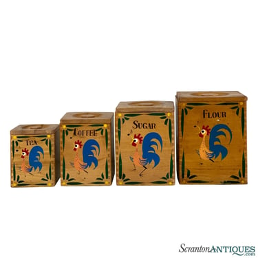 Mid-Century Farmhouse Rooster Chicken Kitchen Canisters - Set of 4