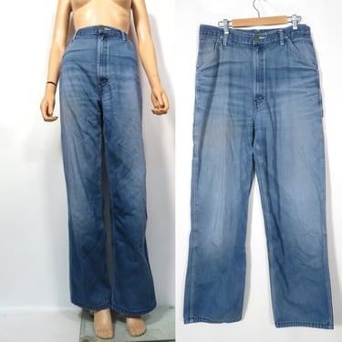 Vintage 90s Ultra Distressed Worn In Perfect Fade Unisex Carpenter Work Jeans Size 33 x 31 