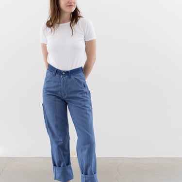 Vintage 27 Waist Two Tone Blue Cotton Utility Painter Pants | Unisex Made in USA Stonecutter High Rise Trousers | Contrast Stitch | 