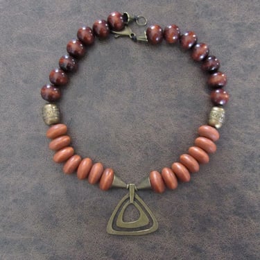 Chunky bronze and orange wooden necklace 