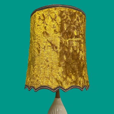 Vintage Barrel Lampshade Retro 1960s Mid Century Modern + Golden Yellow Faux Fur + Scalloped Edge + Black/Gold Trim + Lighitng + Home Decor 