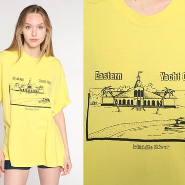 Essex Maryland Shirt Eastern Yacht Club Shirt Middle River Boat Tshirt 90s Nautical TShirt Sailor Vintage Tee Graphic Yellow Extra Large xl 