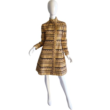 60s Ceil Chapman Dress / Brocade Gold Metallic Dress / Mod Party Dress Medium 