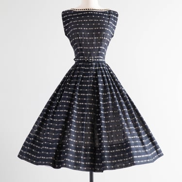 Beautiful 1950's R&amp;K Crisp Navy Blue Cotton Dress / Medium