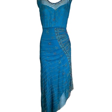 Zandra Rhodes 1970s/80s Silk Turquoise Silk Screen Dress