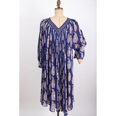 Vintage Starina India cotton gauze dress / 1960s 1970s block paisley print tent style hippie dress / 