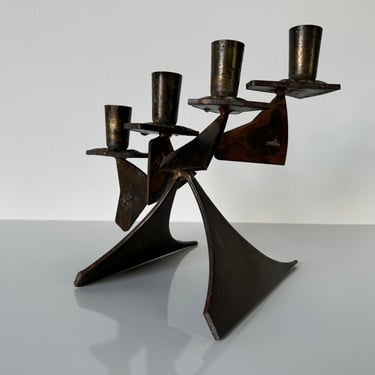 Vintage Handmade Brutalist Metal Sculptural Candle Holder 