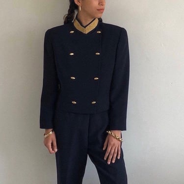 90s double breast pant suit / vintage midnight blue cropped embellished blazer petite pant suit | Extra Small 