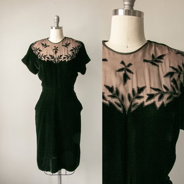 1950s Dress Black Velvet Illusion S 