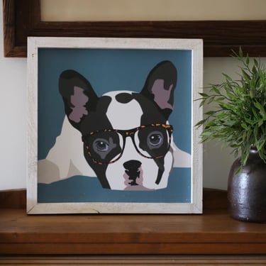 French Bulldog wearing hipster Glasses Wall Art 