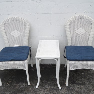 Hollywood Regency Vintage Painted Bamboo Two Side Chairs and Table 3417