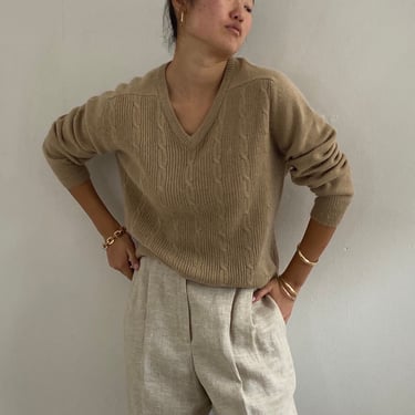 80s Dior wool sweater / vintage Christian Dior Monsieur logo camel soft merino wool mohair cable knit raglan boyfriend sweater | Large 