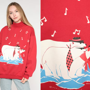 Jazz Polar Bear Sweatshirt -- Music Animal Shirt 90s Graphic Sweatshirt Vintage 1990s Wildlife Shirt Red Marci Lipman Small Medium Large 