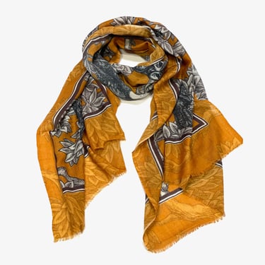 Wool Silk Scarf in Mustard Bird